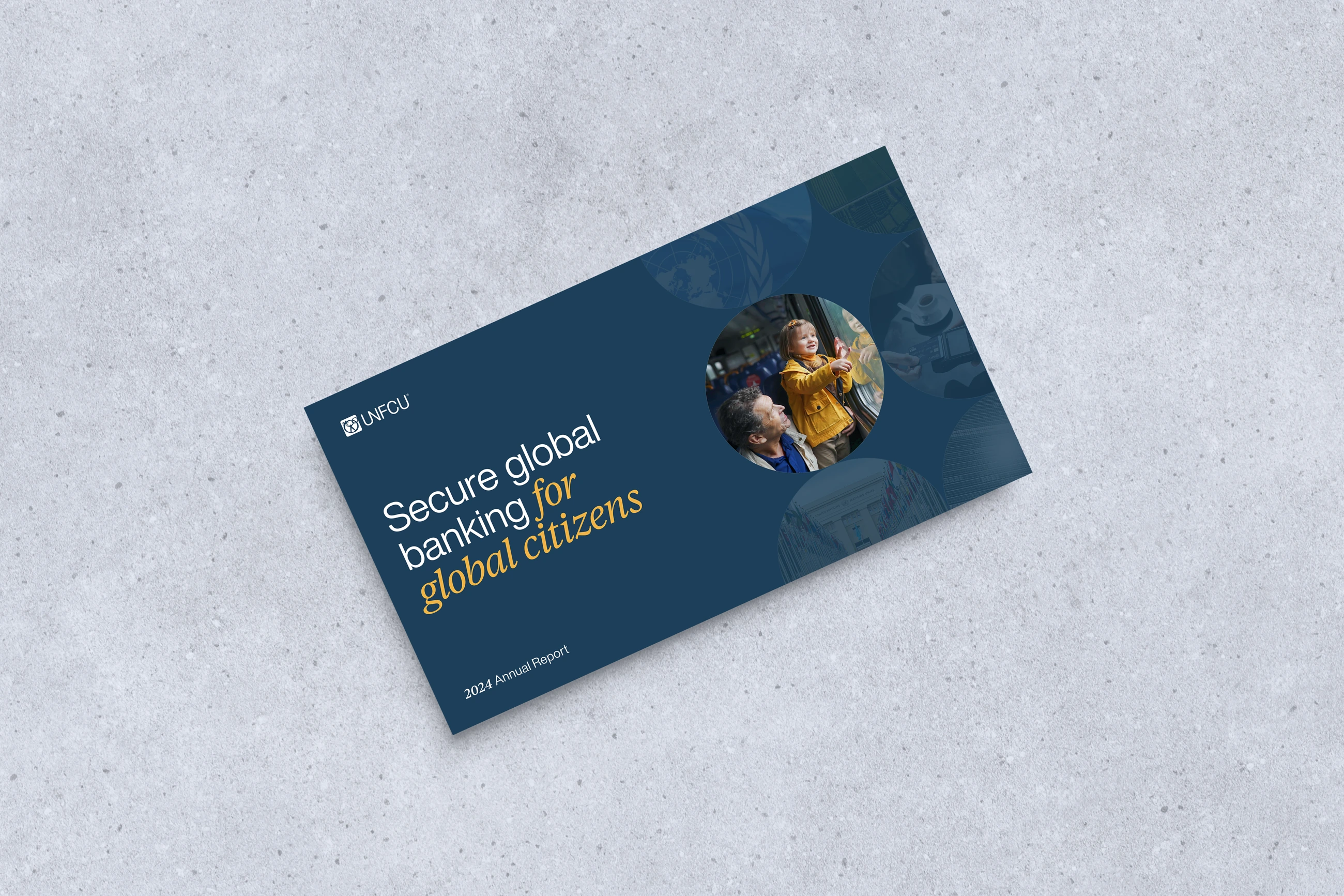The UNFCU 2024 annual report cover in blue, green, and gold
