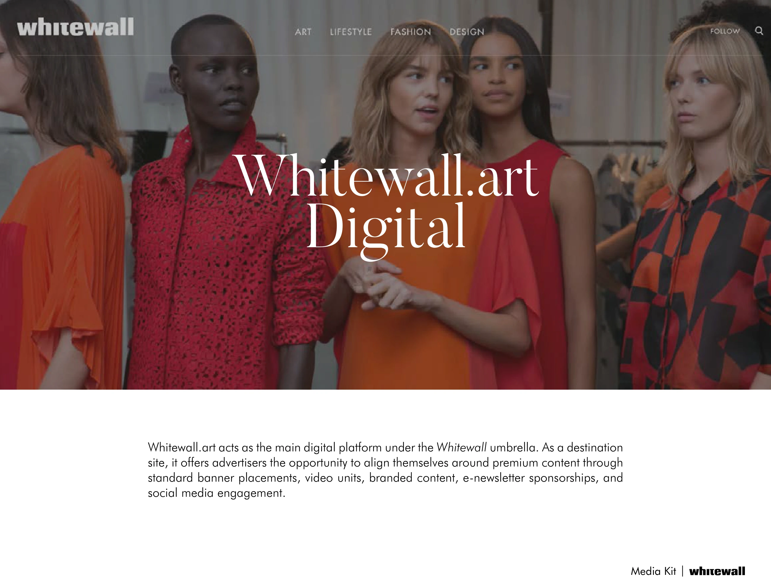 Whitewall digital platform page showing desktop, tablet, and phone presentations